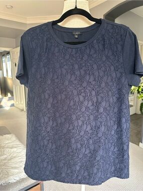 Talbots Navy Lace Front Short Sleeve Tee, size XL